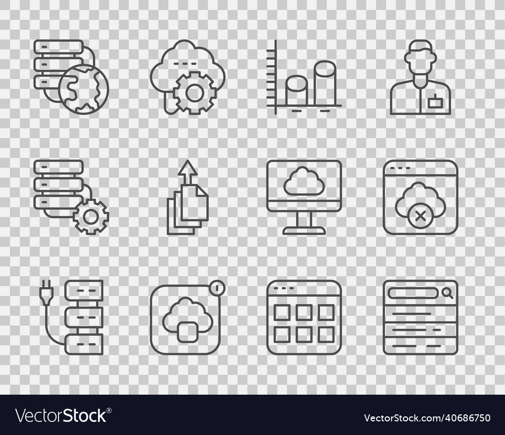 Set line server search engine data analysis Vector Image Set line server search engine data analysis