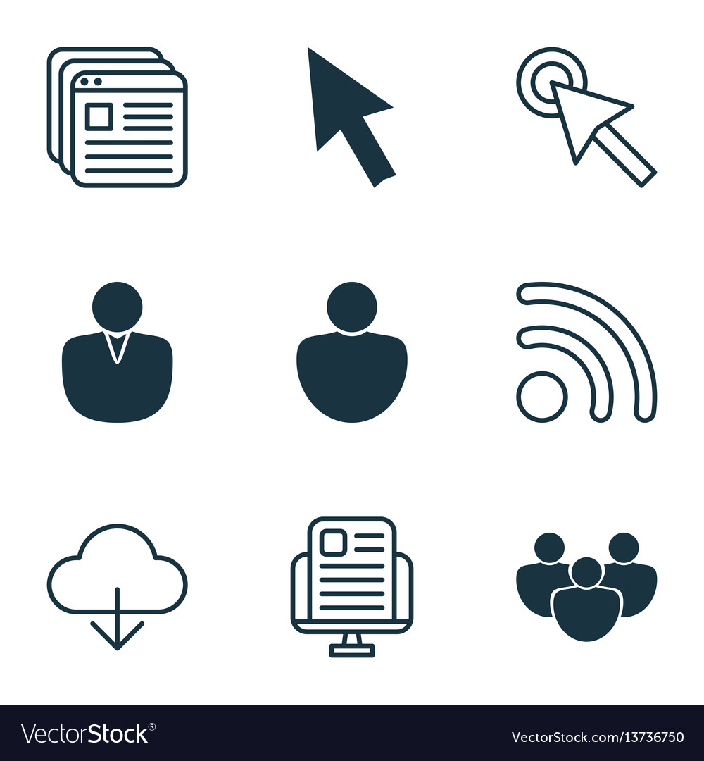 Set of 9 world wide web icons includes mouse vector image Set of 9 world wide web icons includes mouse