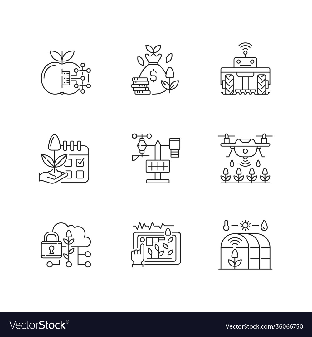 Smart farming linear icons set