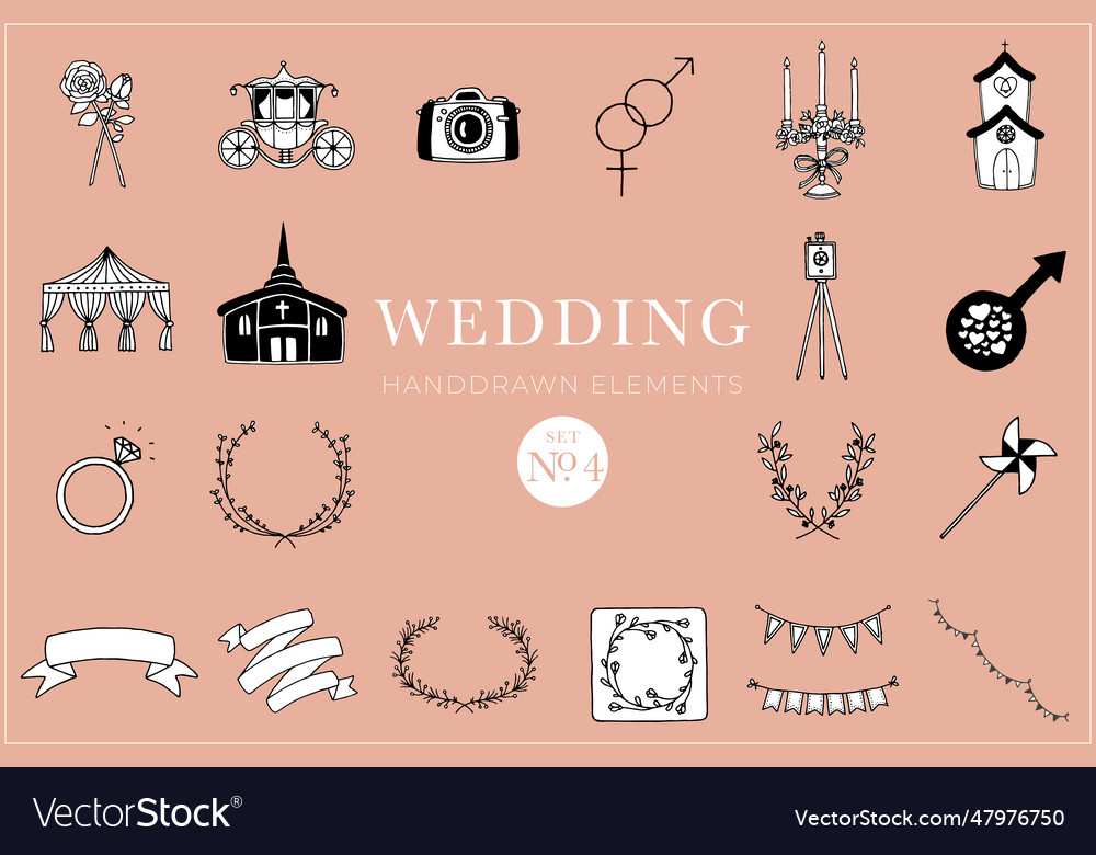 Wedding handdrawn elements set