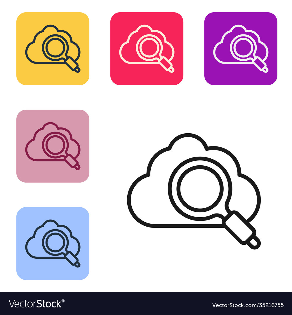 Black line search cloud computing icon isolated