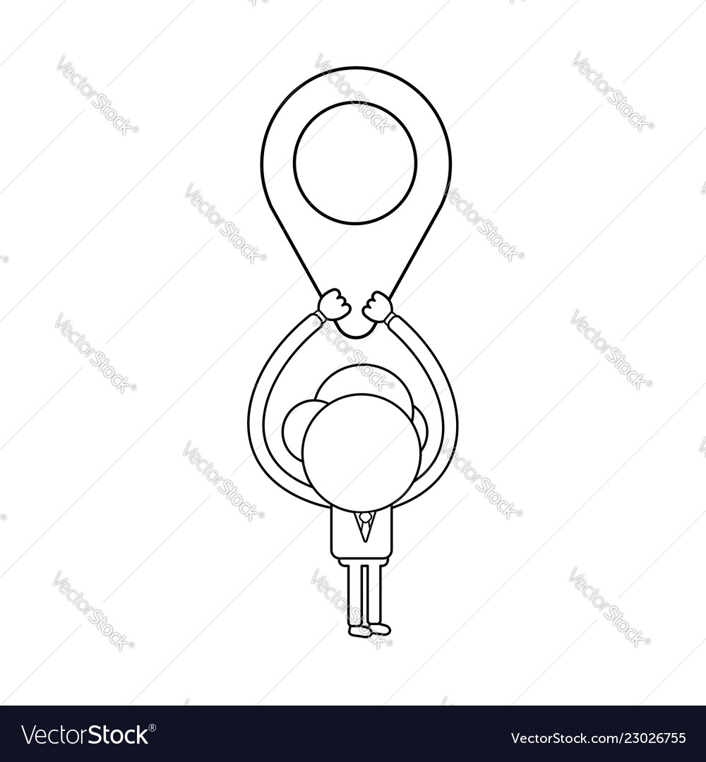 Businessman character holding up map pointer vector image Businessman character holding up map pointer