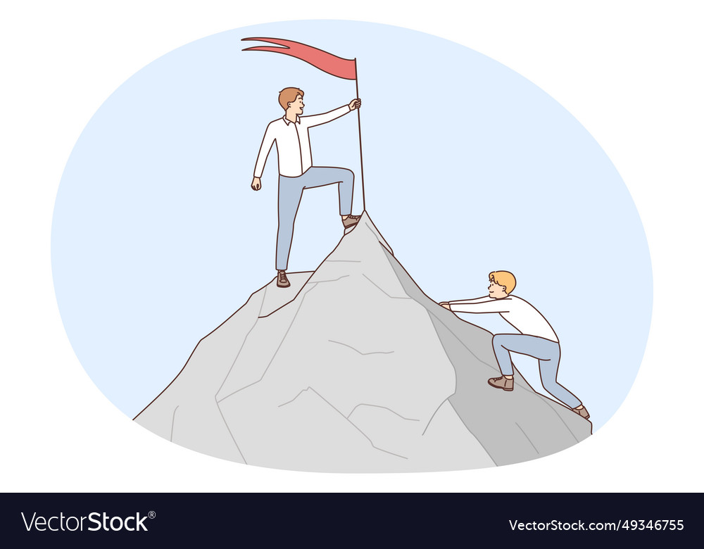 Businessman put flag on mountain peak Royalty Free Vector