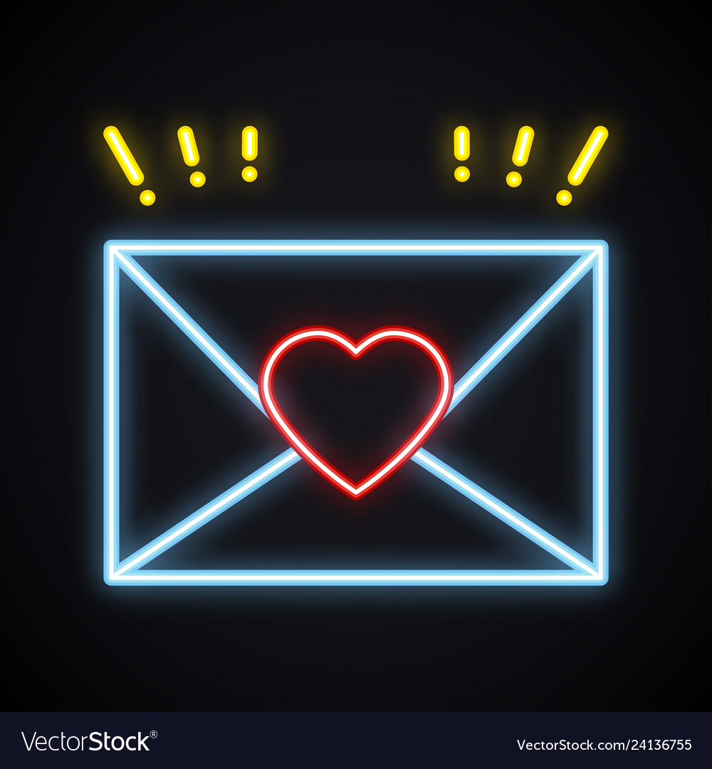 Neon love letter envelope sign bright light heart vector image Neon love letter envelope sign bright light heart