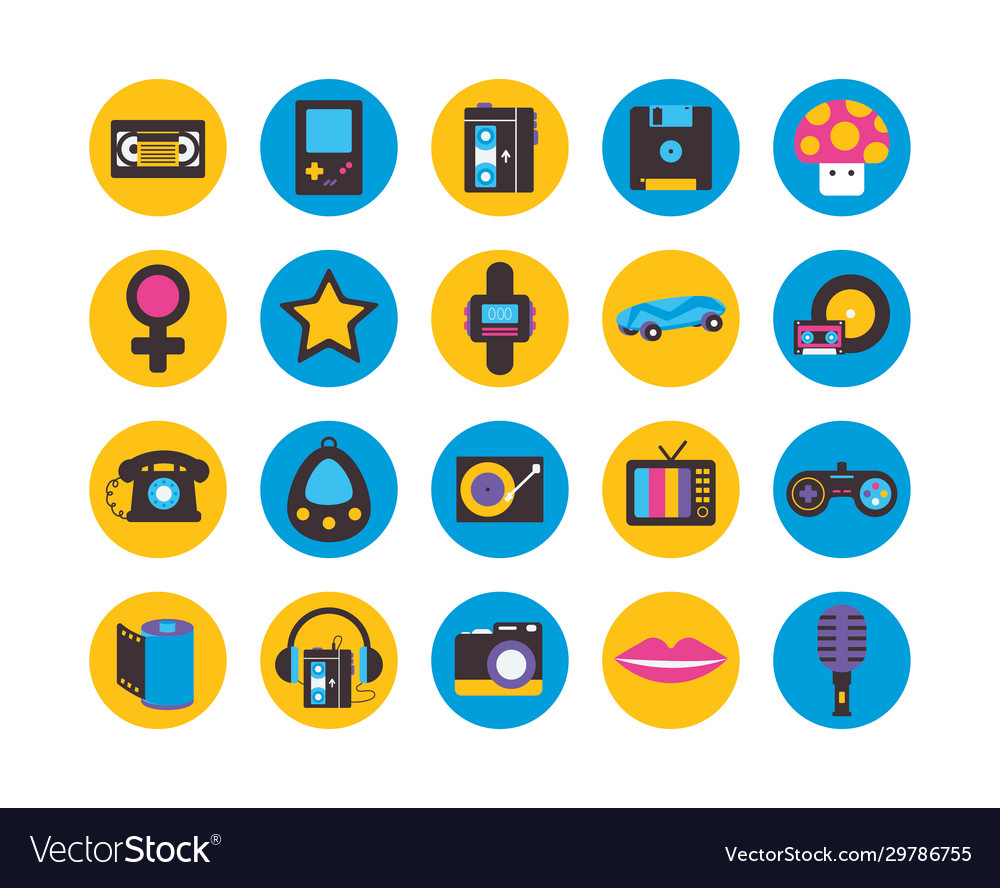 Retro flat block style icon set design vector image Retro flat block style icon set design