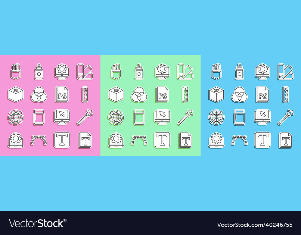 Set line text file document magic wand ruler vector image Set line text file document magic wand ruler