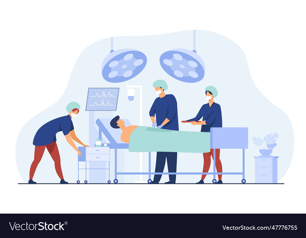 Surgeons team surrounding patient on operation Vector Image