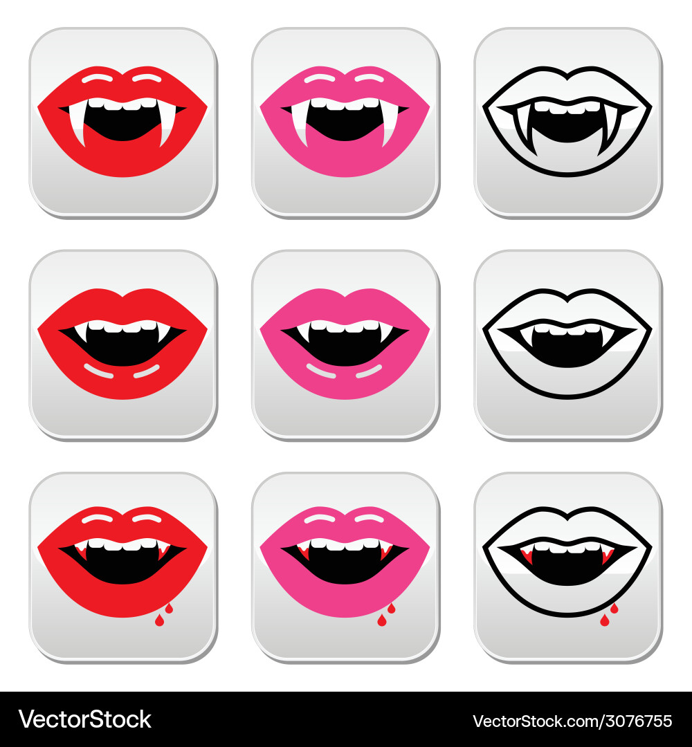 Vampire mouth teeth buttons set Royalty Free Vector Image