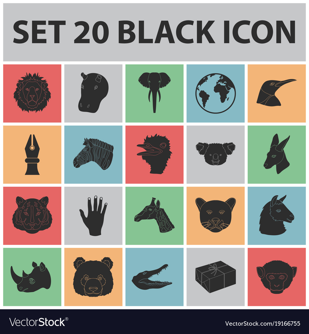 Wild animal black icons in set collection