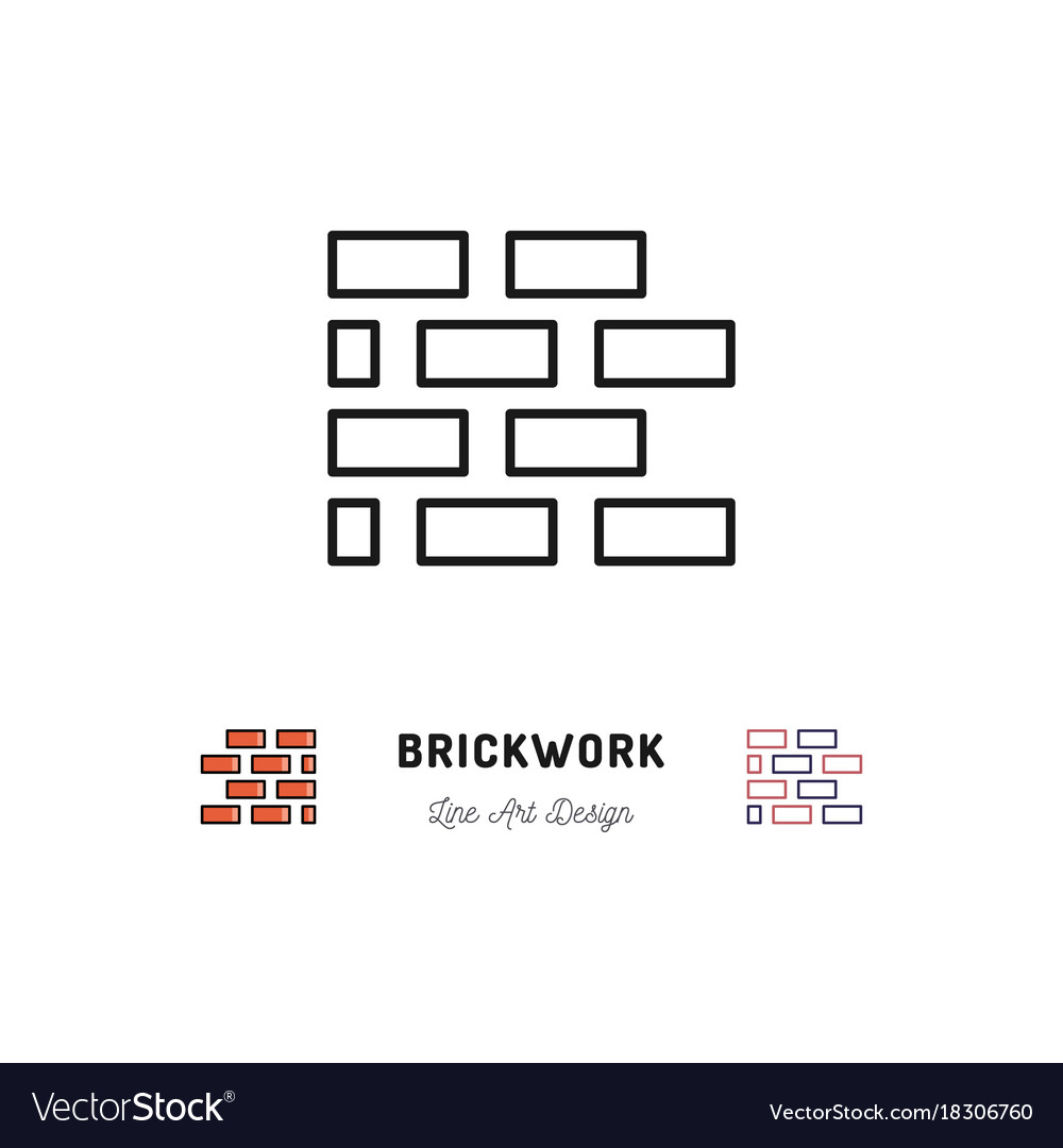 Brickwork icon building sign brick laying thin Vector Image