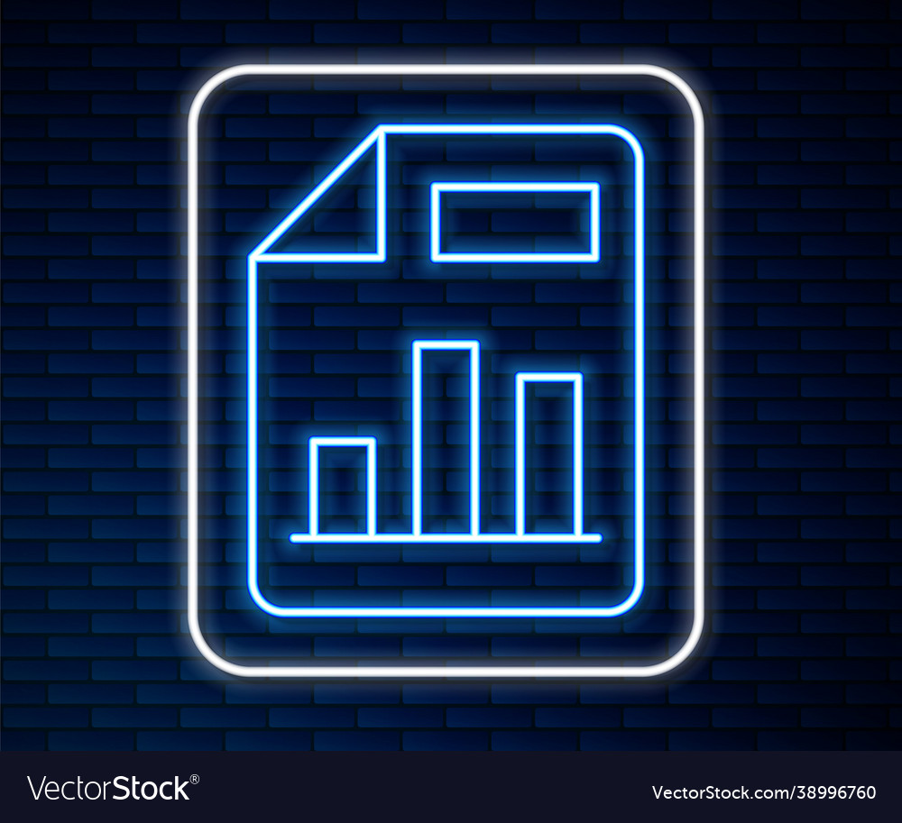Glowing neon line document with graph chart icon vector image Glowing neon line document with graph chart icon