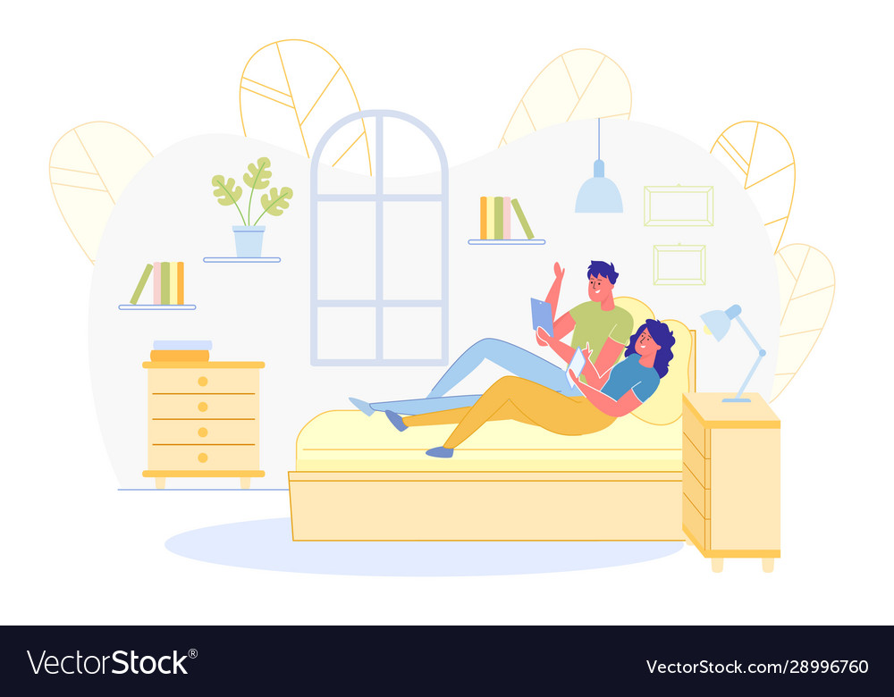 Informational banner boy and girl relaxing home