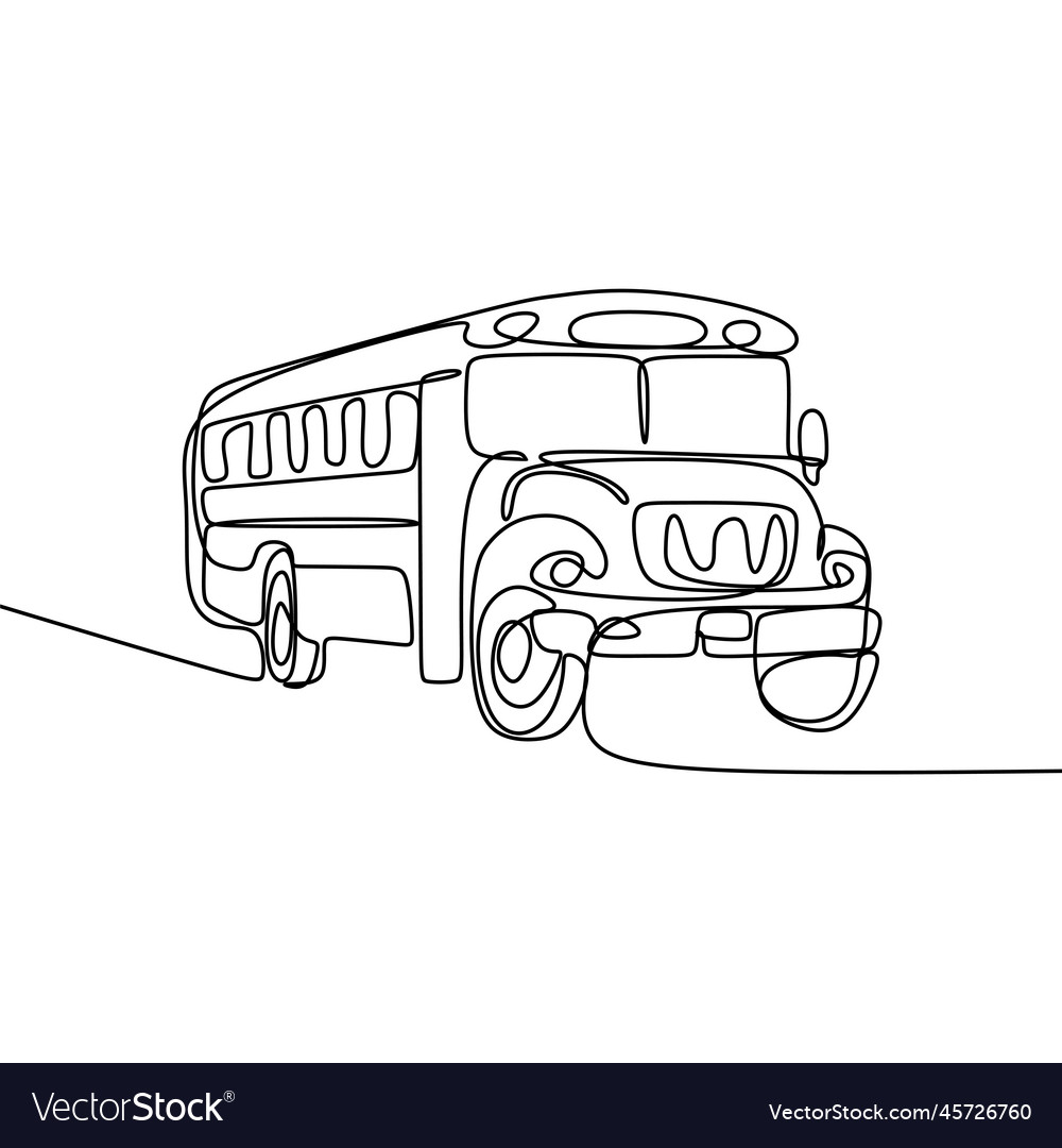 One line drawing of school bus single continuous