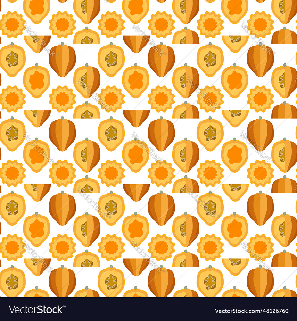 Seamless pattern with gold acorn squash flat