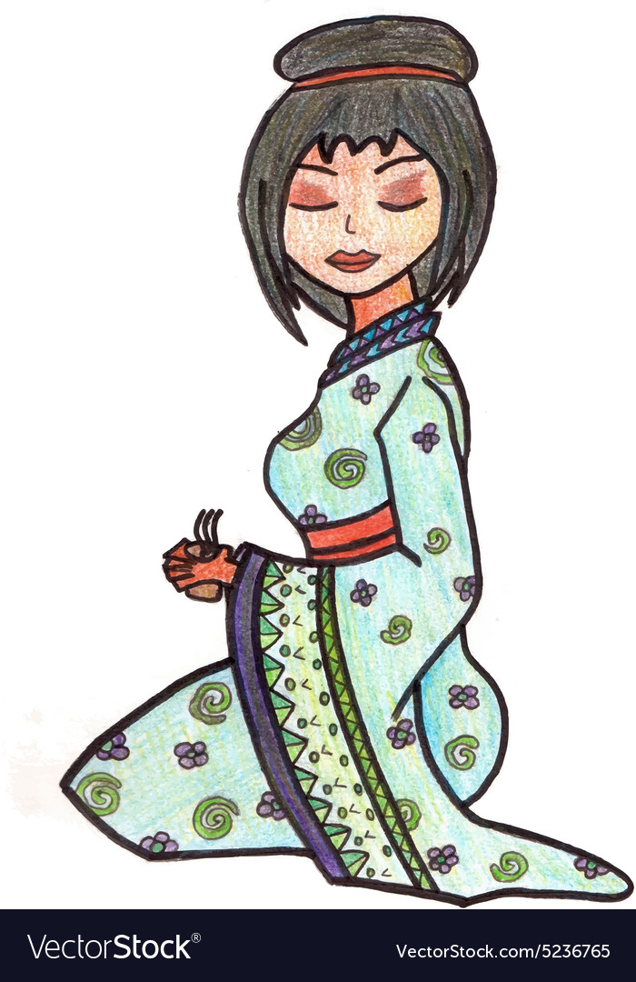 Hand drawn geisha set