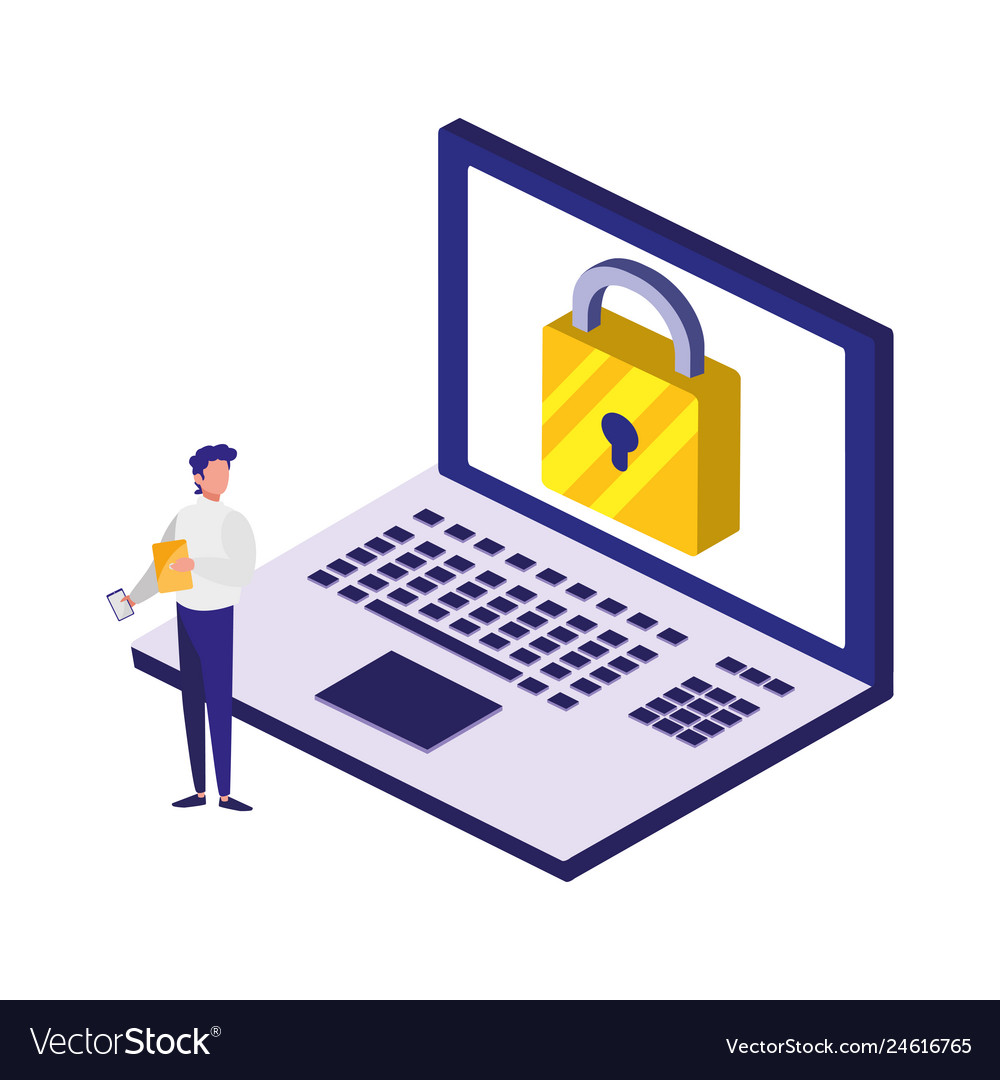 Laptop computer with padlock security vector image Laptop computer with padlock security