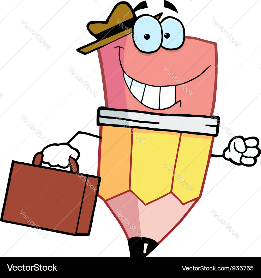 Pencil Cartoon Character Carrying A Briefcase Vector Image