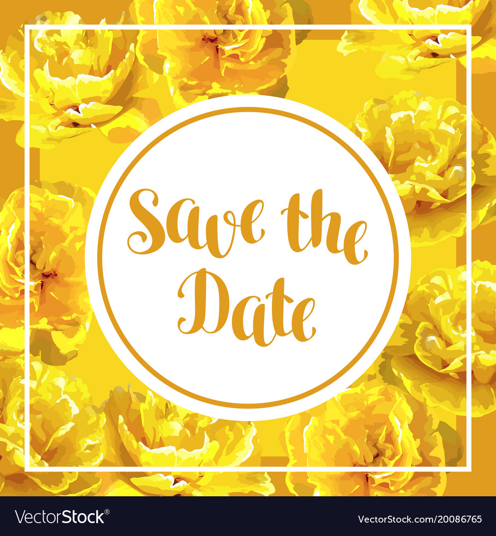 Save the date card with fluffy yellow tulips