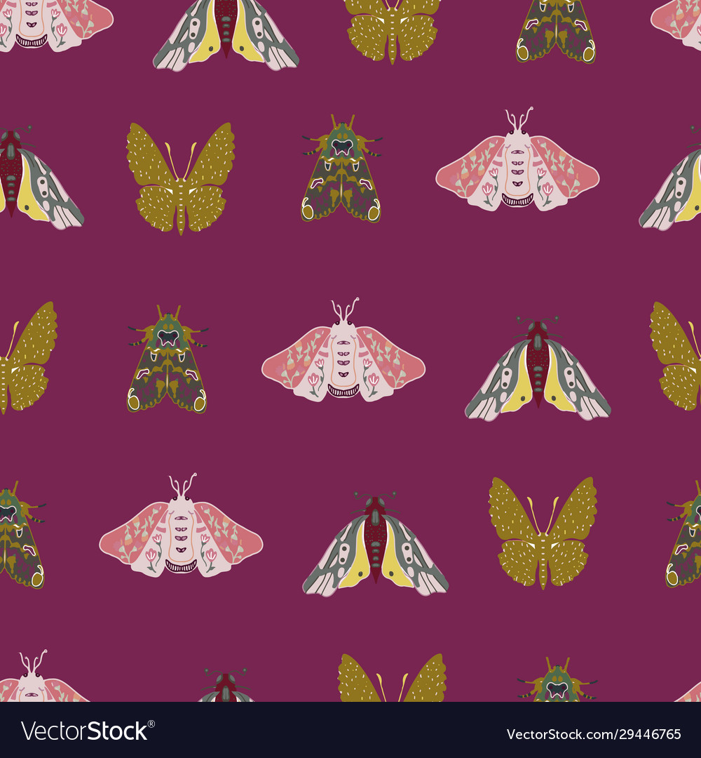 Seamless pattern background with moths vector image Seamless pattern background with moths