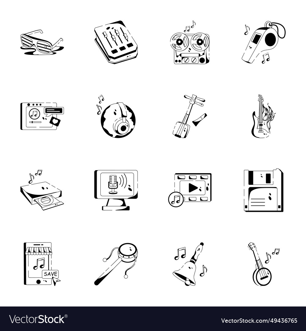 Set of world music day glyph icons