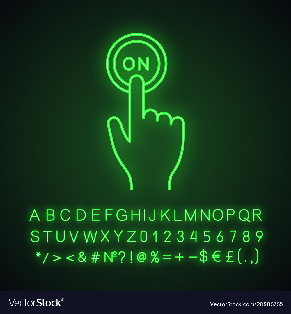 Turn on button click neon light icon vector image Turn on button click neon light icon