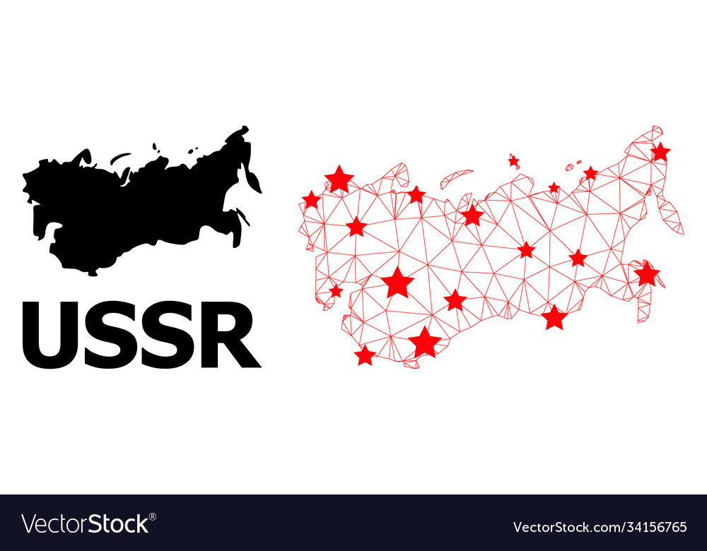 Wire frame polygonal map ussr with red stars