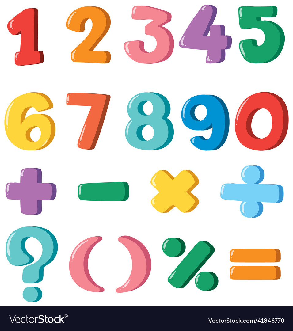 A set of number and math icon Royalty Free Vector Image