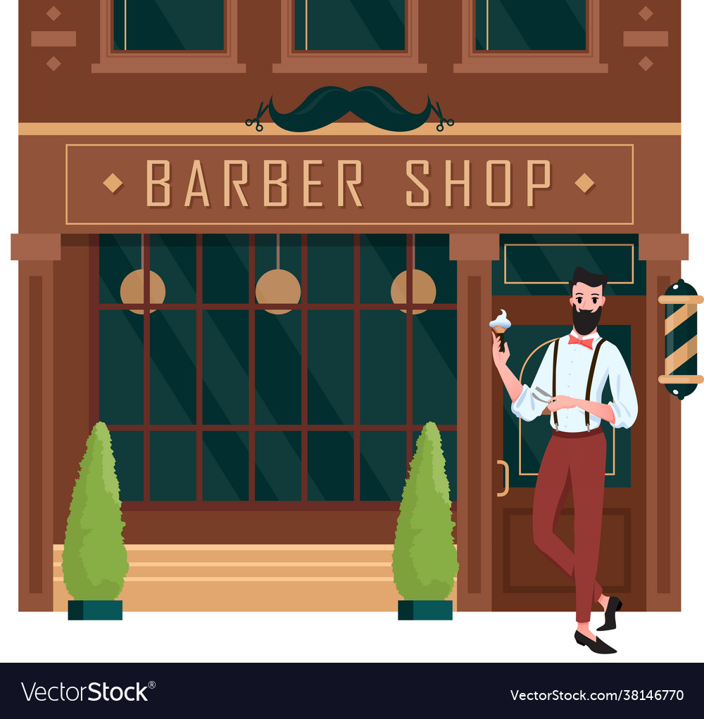 Barber Shop offen Straße Gebäude braun Fassade