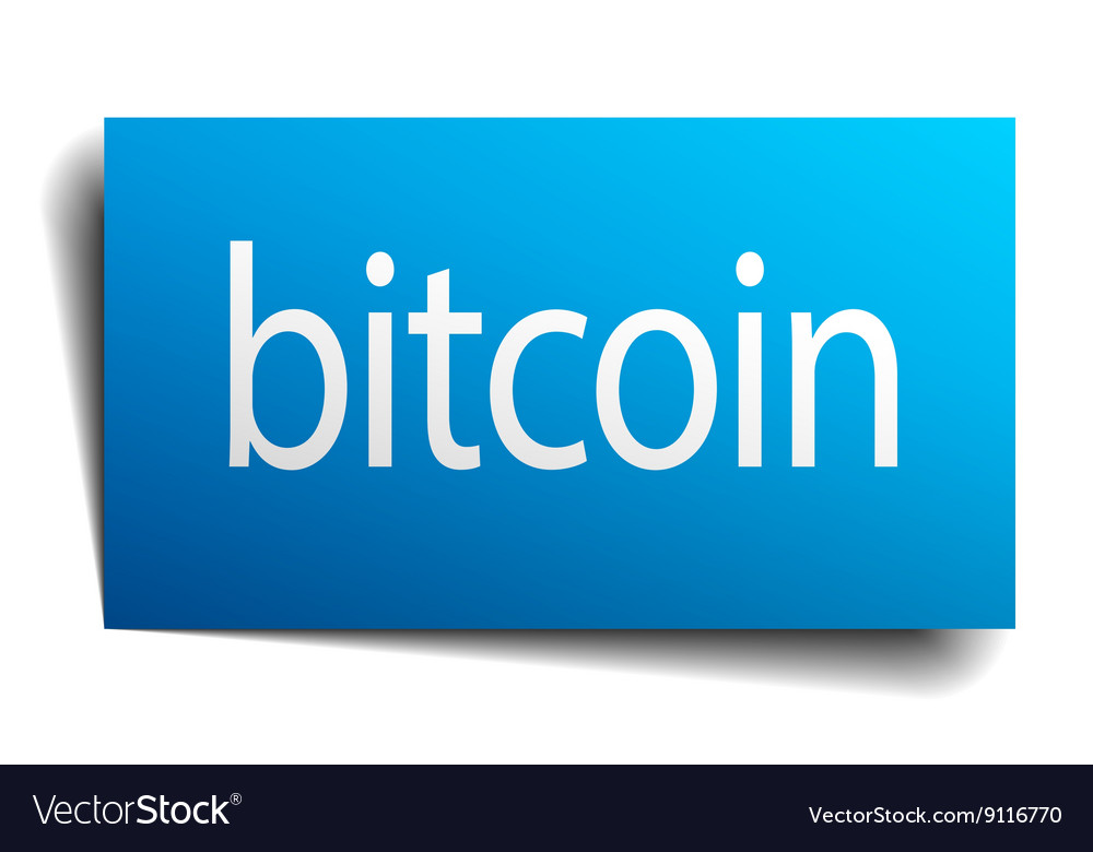 Bitcoin blue square isolated paper sign on white Vector Image