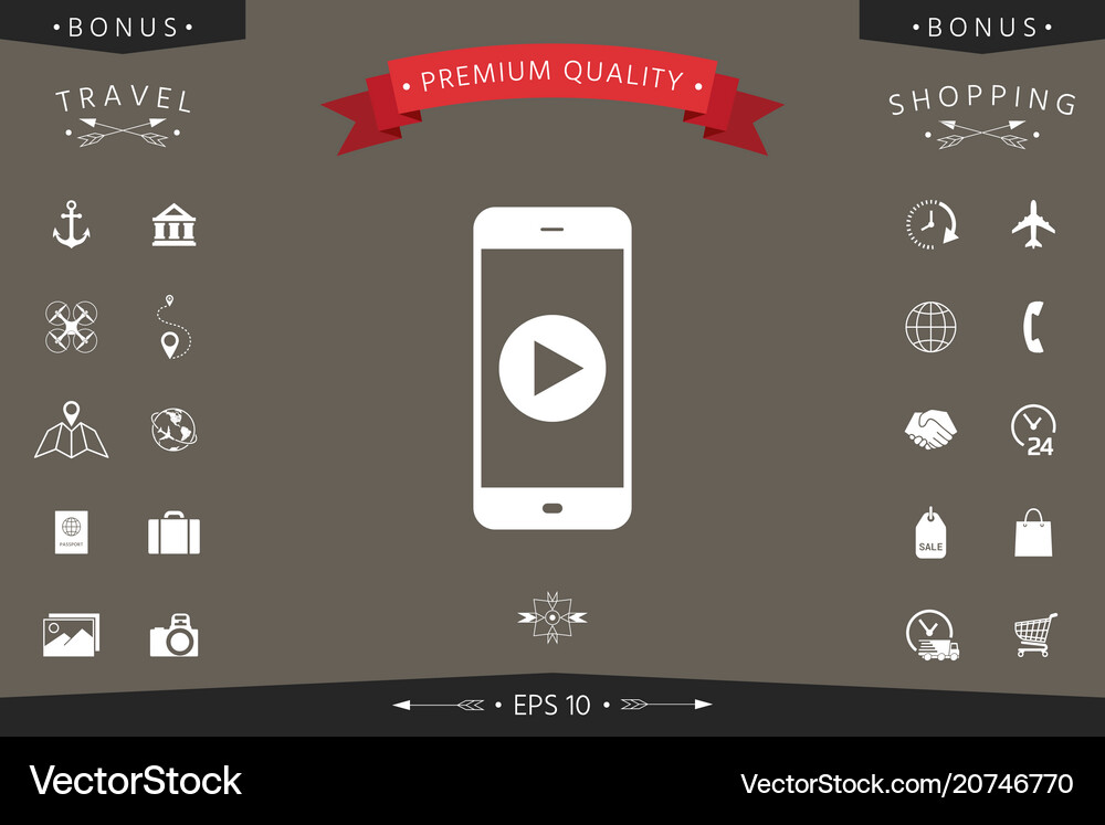 Business phone with play button icon Royalty Free Vector