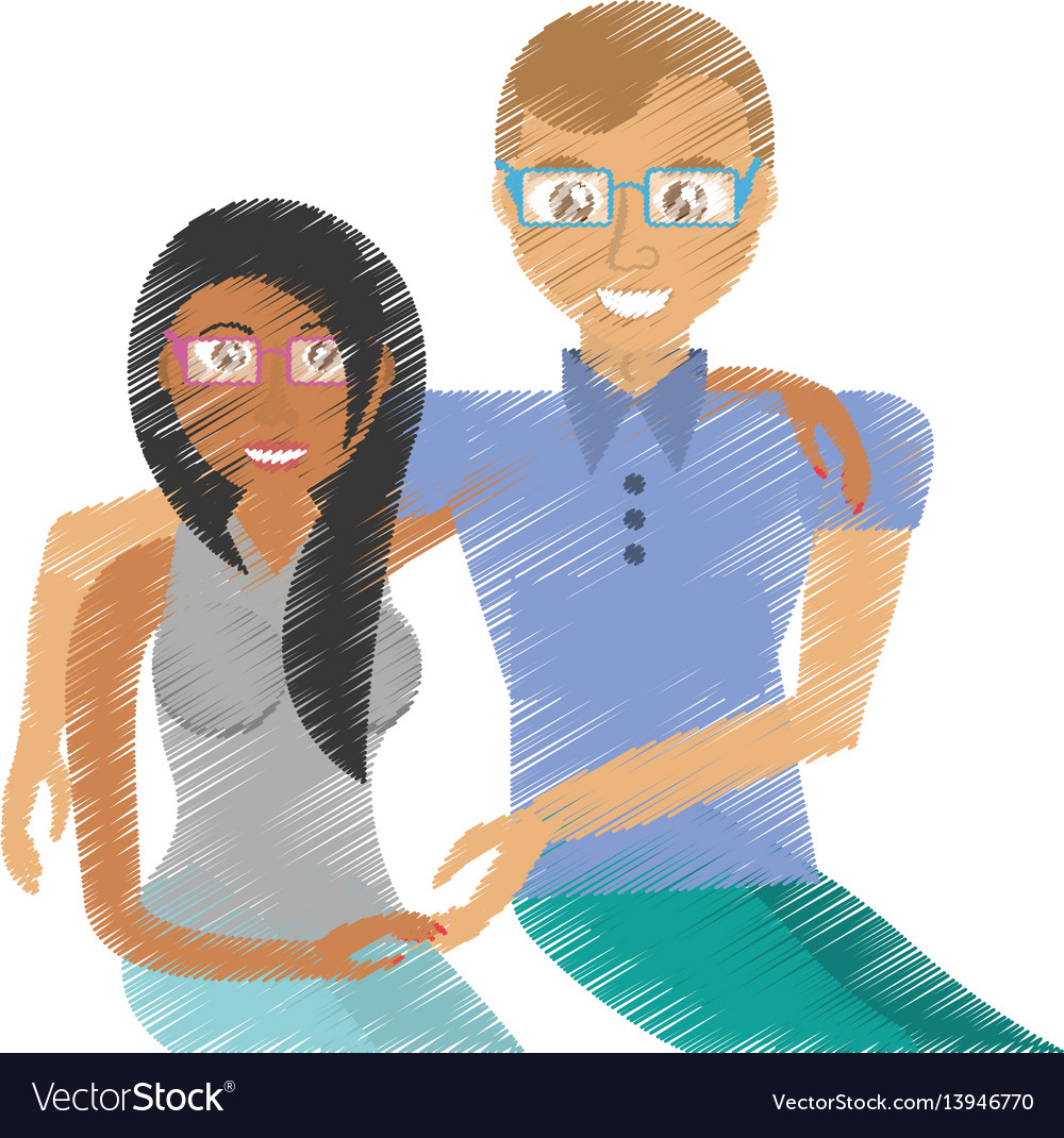 Drawing couple cheerful togetherness Royalty Free Vector