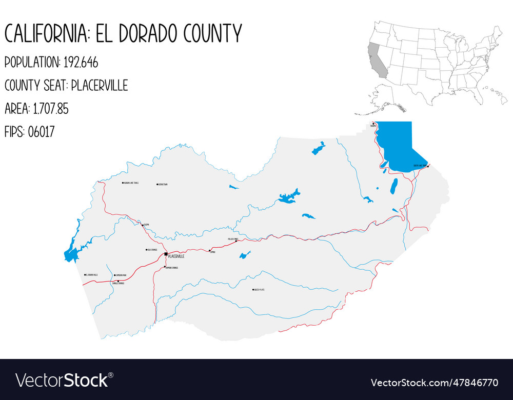 Map of el dorado county in california usa Vector Image