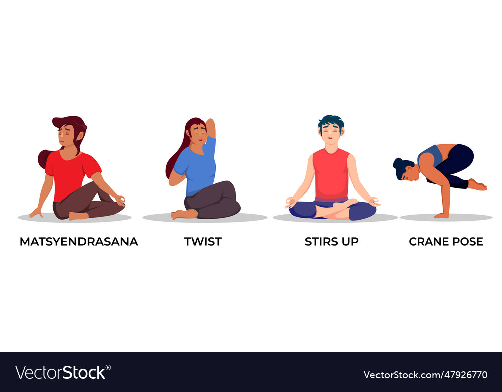 Men and women doing yoga pose exercises Royalty Free Vector