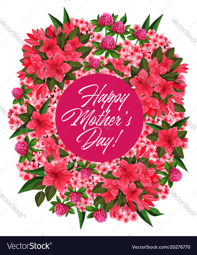 Mother Day Pink Flower Wreath Greeting Card Design