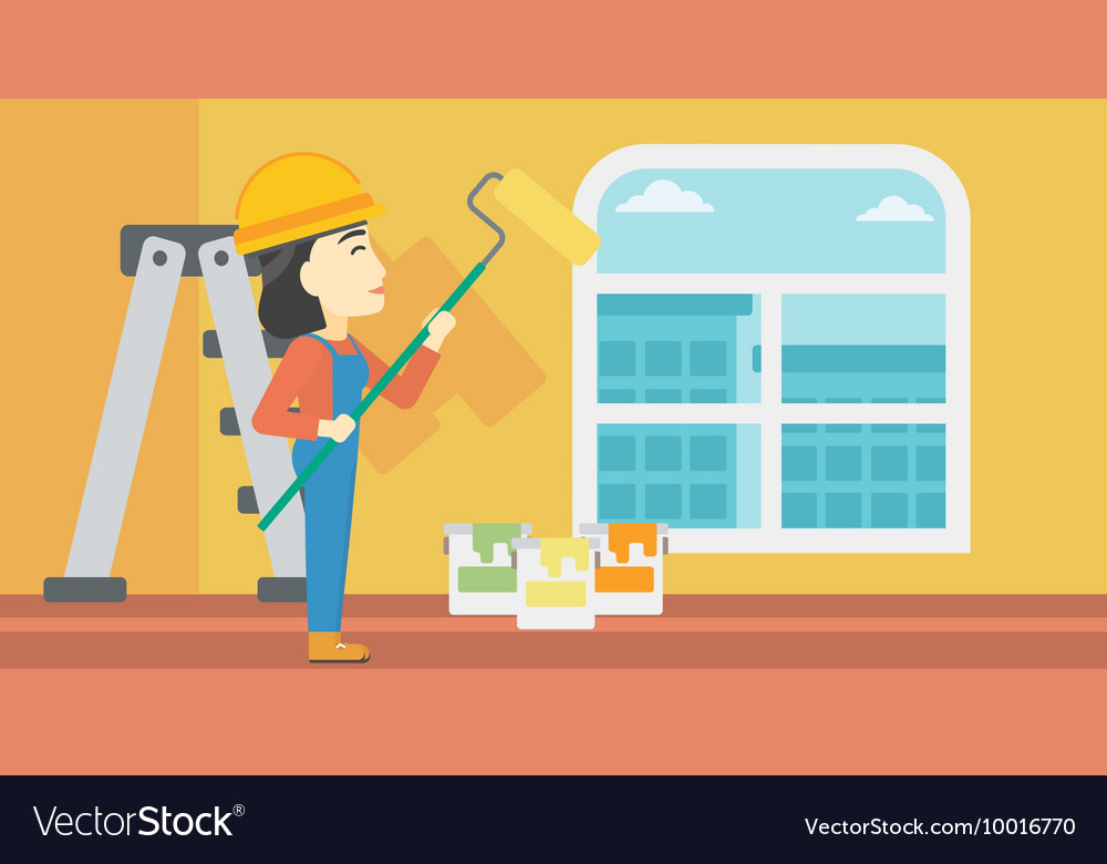 Painter with paint roller Royalty Free Vector Image