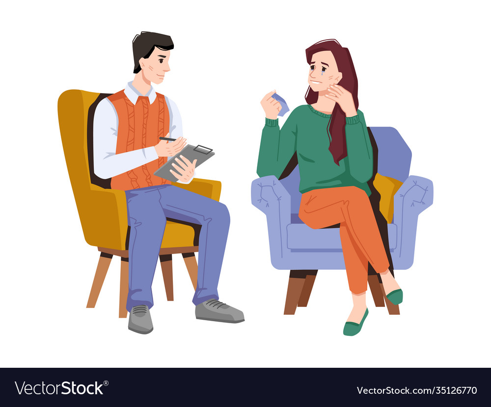 Psychologist and crying and complaining woman Vector Image Psychologist and crying and complaining woman Vector Image