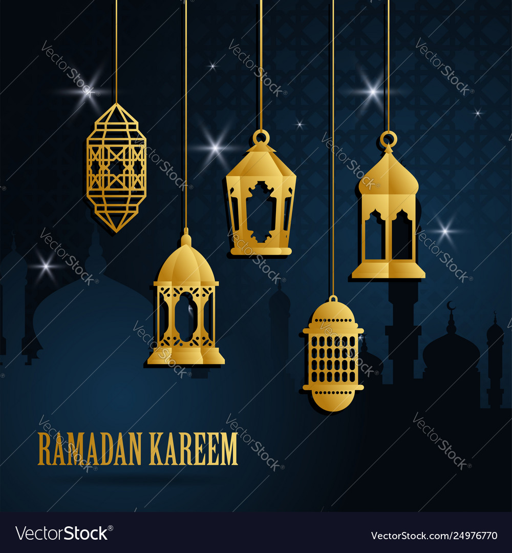 Ramadan greeting card with golden islamic arabic Vector Image