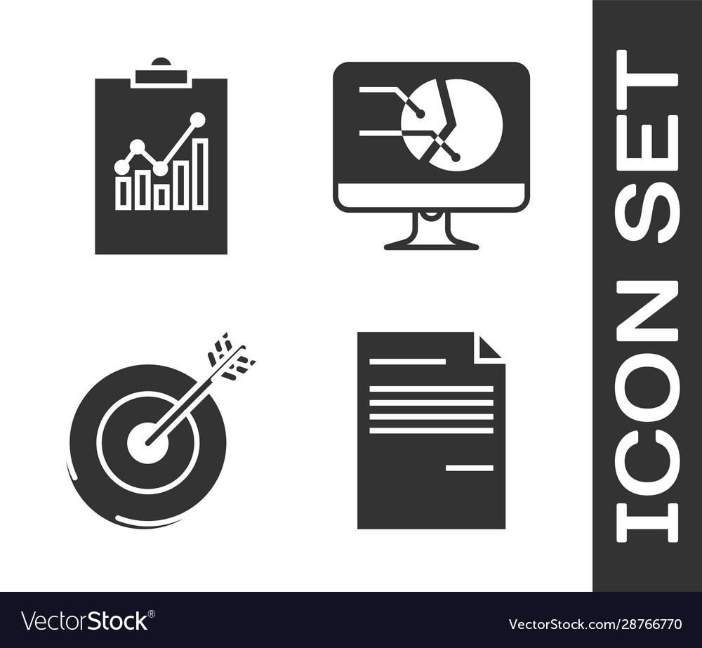 Set document clipboard with graph chart target vector image Set document clipboard with graph chart target
