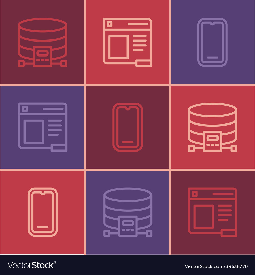 Set line cloud database mobile phone and browser vector image Set line cloud database mobile phone and browser