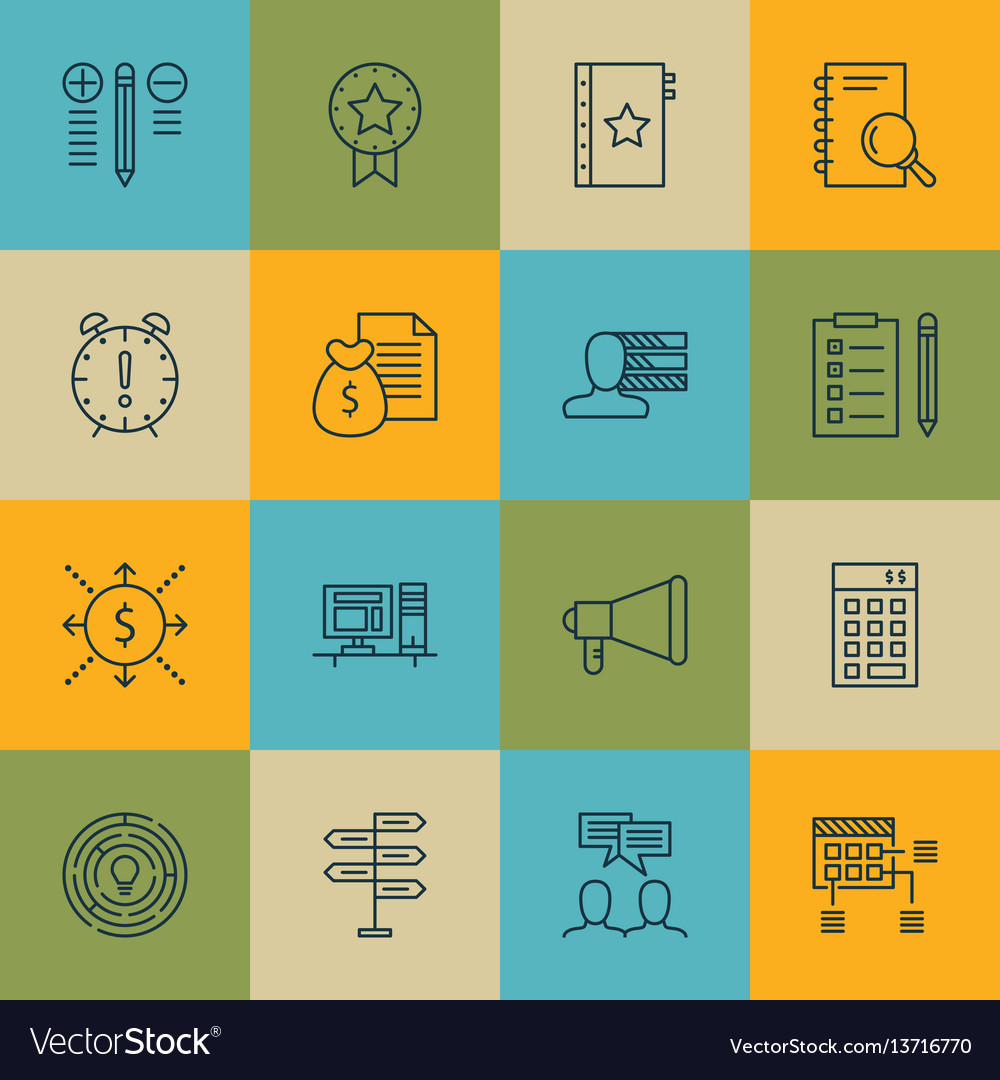 Set of 16 project management icons includes vector image Set of 16 project management icons includes