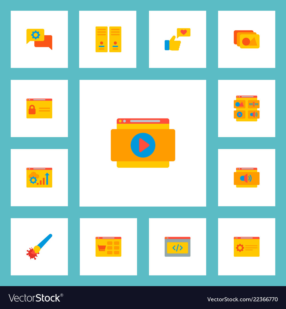 Set of website development icons flat style vector image Set of website development icons flat style