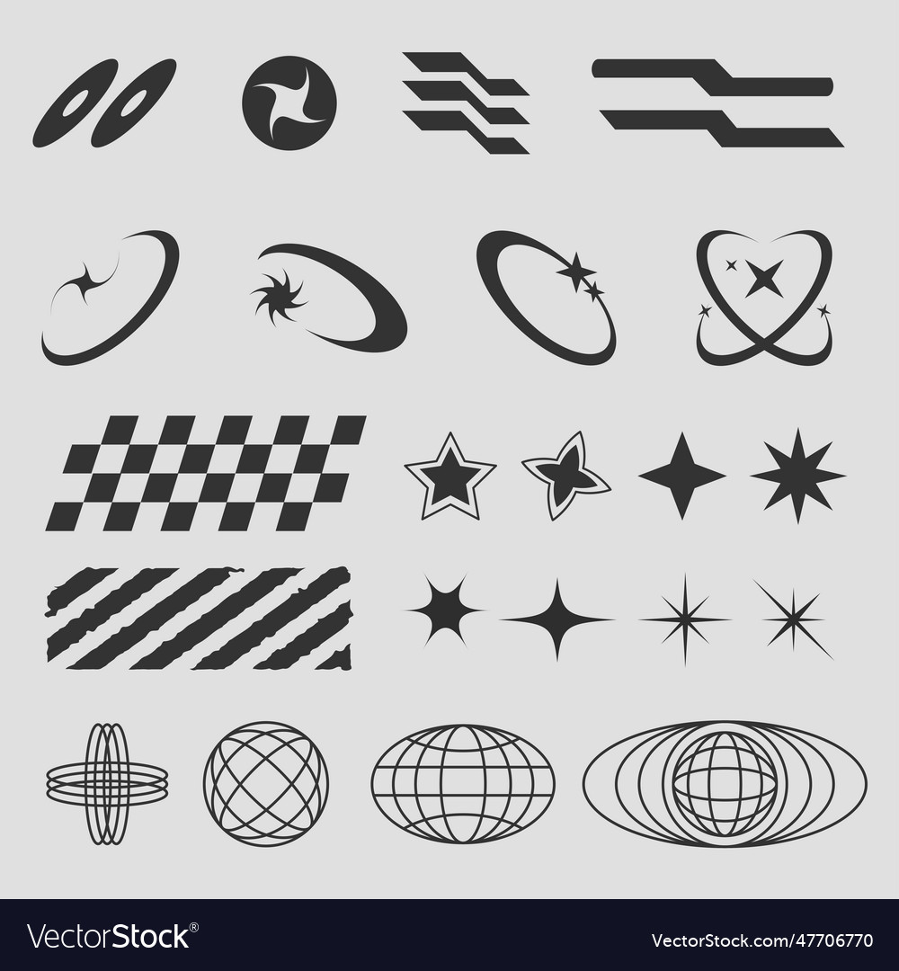 Y2k Style Symbols And Design Elements Collection Of Abstract And