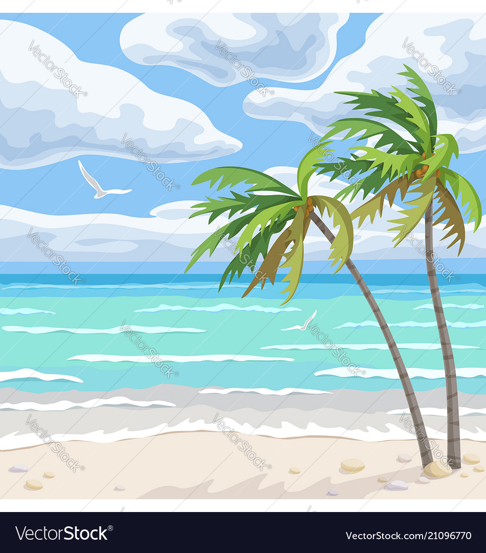 Summer background with sea and palm trees Vector Image