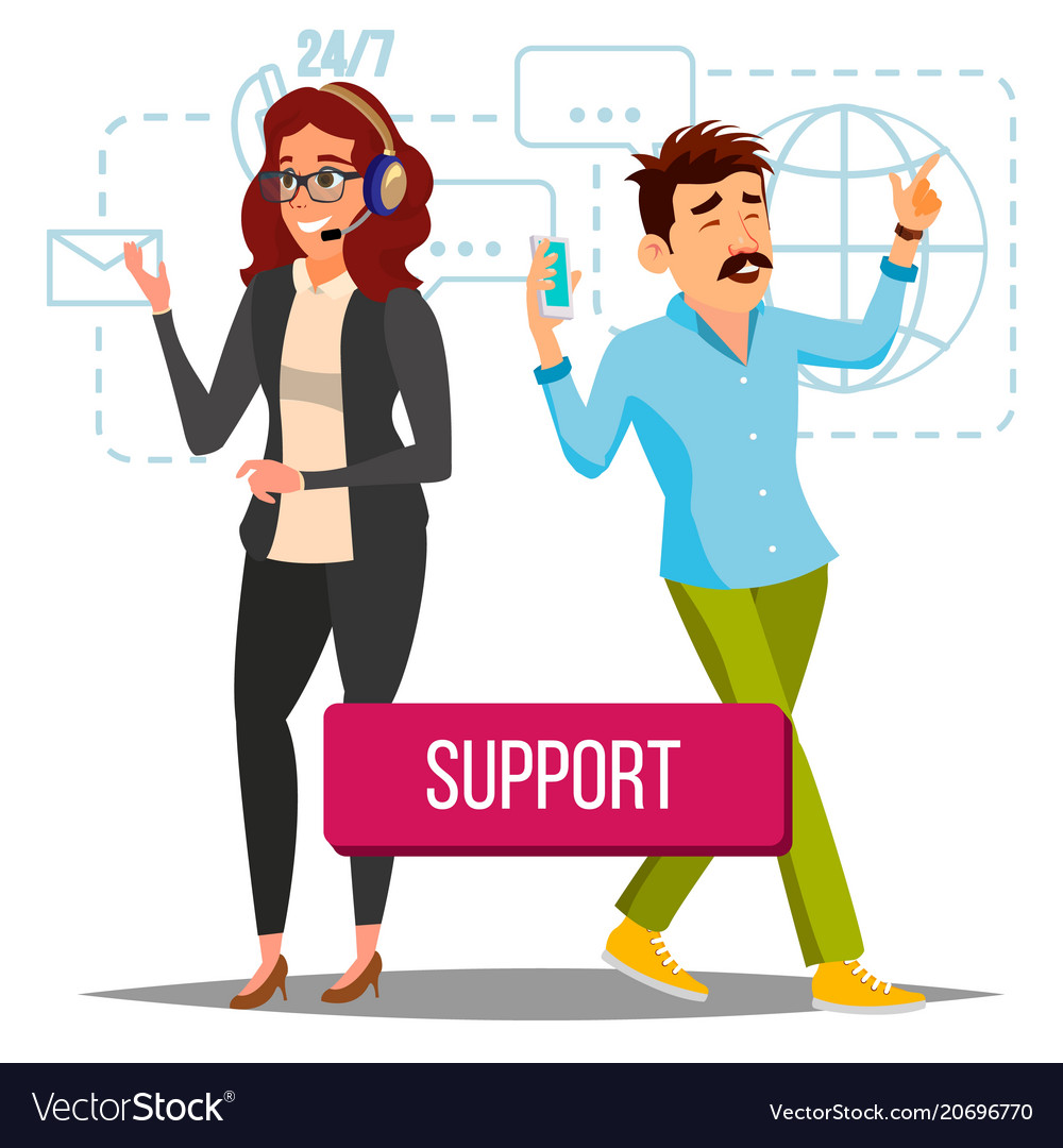 Technical support operator at work online vector image Technical support operator at work online
