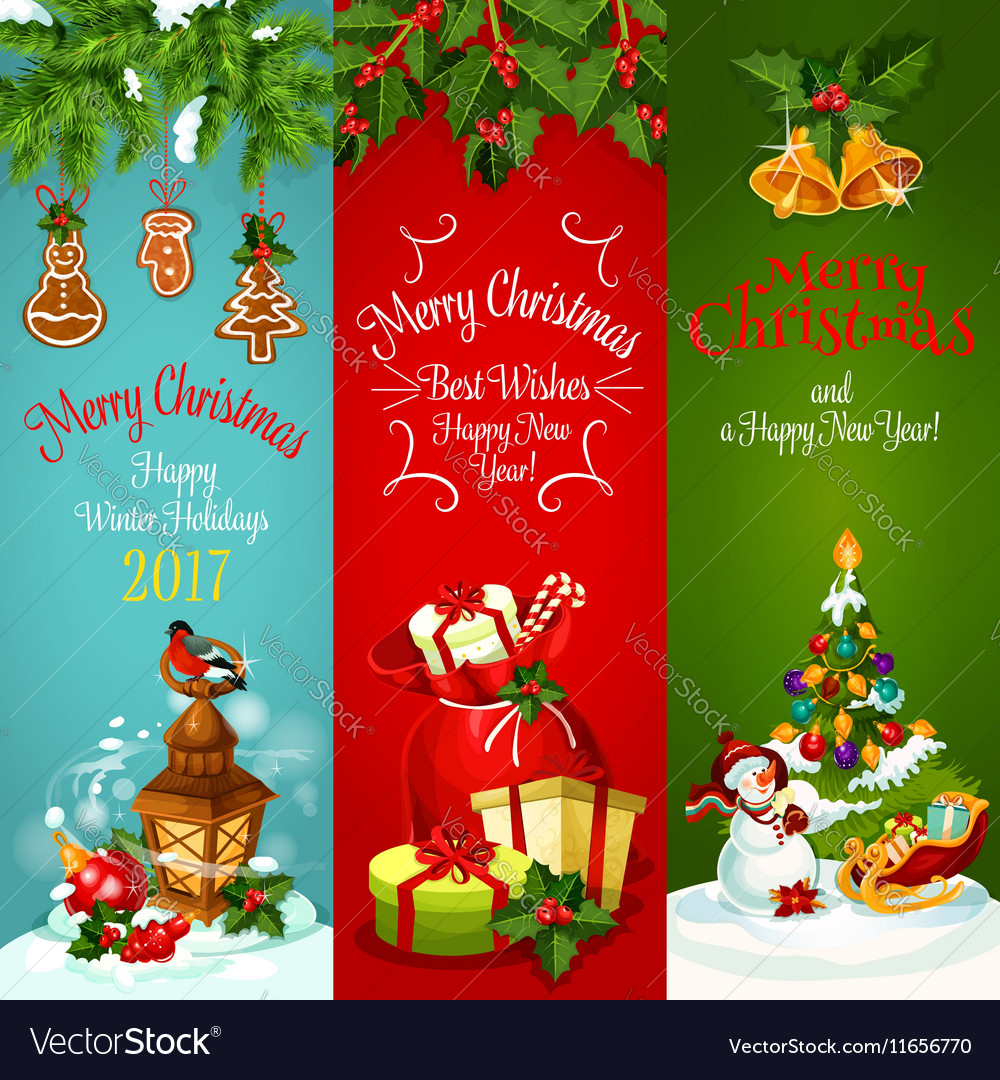 Year holidays greeting banner set Royalty Free Vector Image