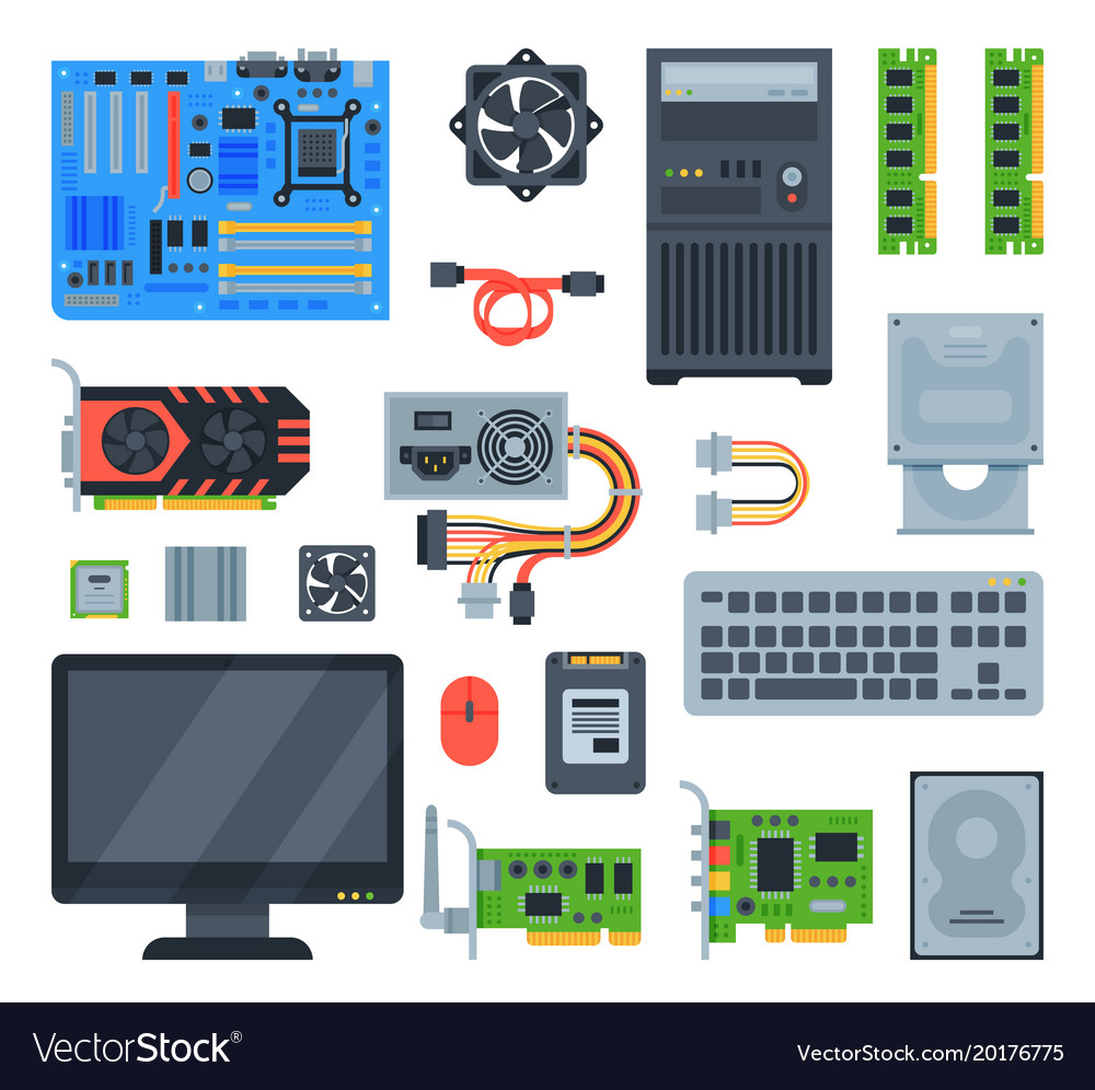 Computer accessories pc equipment Royalty Free Vector Image