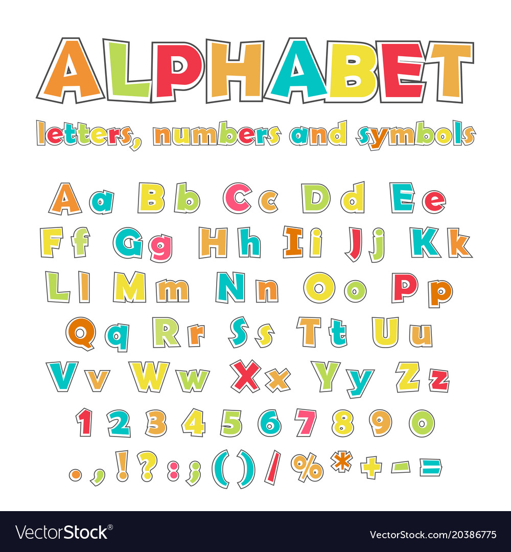 English color alphabet numbers and symbols