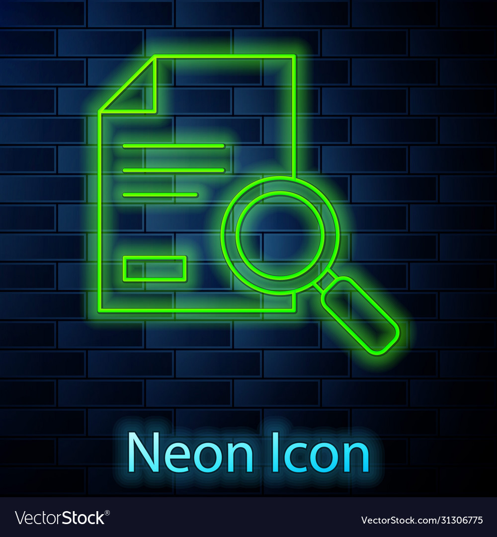 Glowing neon line document with search icon