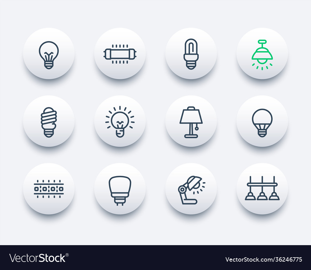 Light bulbs lamps and illumination line icons