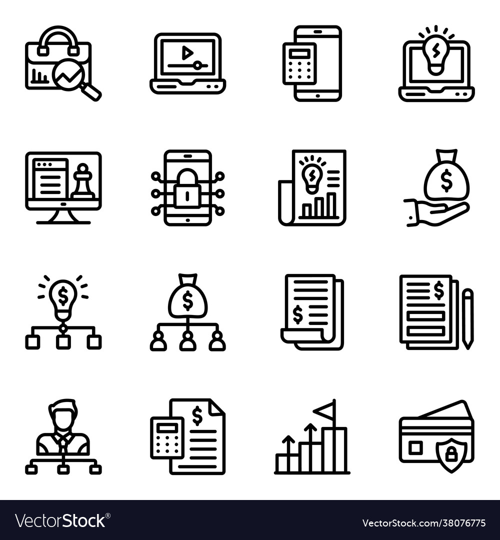 Pack workflow and business reports line icons vector image Pack workflow and business reports line icons